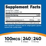 Nutricost Vitamin K2 MK-7 100mcg, 240 Softgels