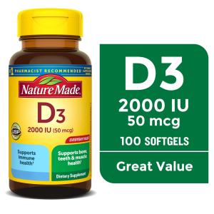 Nature Made Vitamin D3 2000 IU Softgels, 100 Count