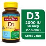 Nature Made Vitamin D3 2000 IU Softgels, 100 Count