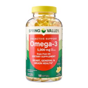Spring Valley Omega-3 Fish Oil Softgels, 180 Count