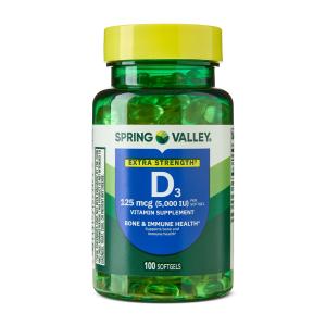 Spring Valley Vitamin D3 Softgels, 5000 IU, 100 Softgels