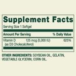 Spring Valley Vitamin D3 Softgels, 5000 IU, 100 Softgels