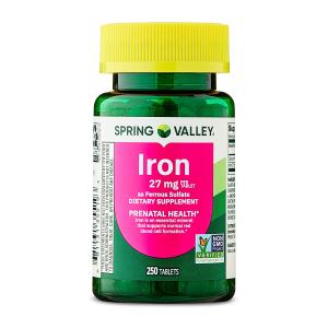 Spring Valley Iron Prenatal Supplements, 27 mg, 250 Tablets