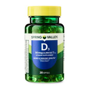 Spring Valley Vitamin D3 Softgels, 2000 IU, 200 Count