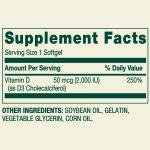 Spring Valley Vitamin D3 Softgels, 2000 IU, 200 Count