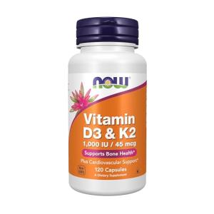 NOW Vitamin D-3 & K-2, 120 Veg Capsules
