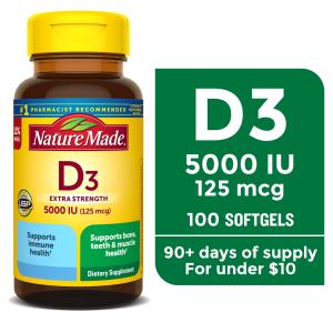 Nature Made Vitamin D3 5000 IU Softgels, 100 Count