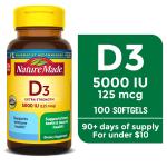 Nature Made Vitamin D3 5000 IU Softgels, 100 Count