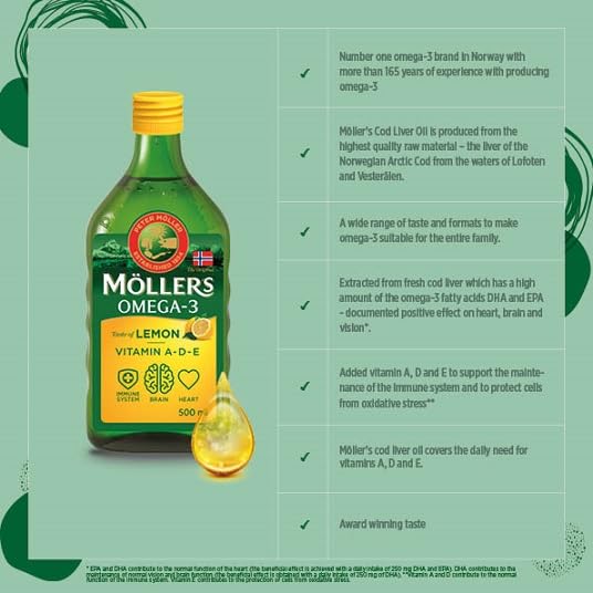 Moller's Omega-3 Cod Liver Oil, Lemon Flavor