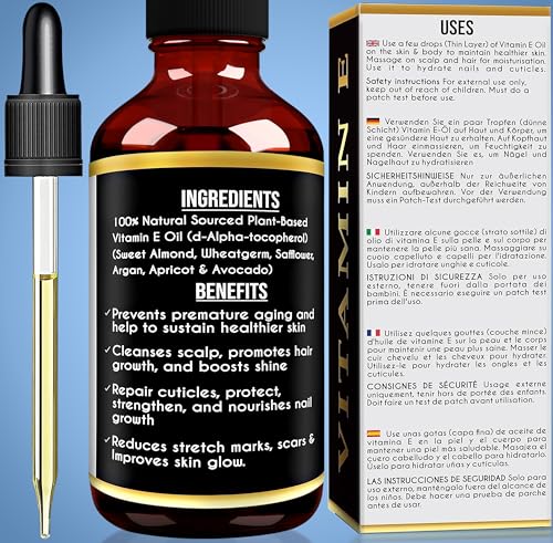 Natural Vitamin E Oil Drops for Skin and Hair