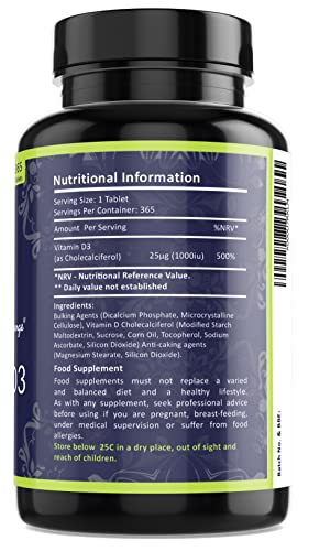 Vitamin D3 1000iu Vegetarian Tablets - 365 Count