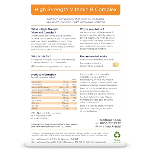 Healthspan High-Potency Vitamin B Complex 120 Tablets