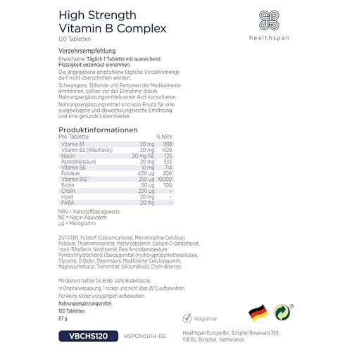Healthspan High-Potency Vitamin B Complex 120 Tablets