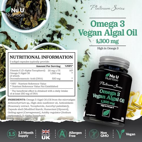 Vegan Omega 3 Algae Oil 1300mg - 90 Softgels