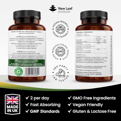 Ginkgo Biloba & Korean Ginseng Tablets - 120 Vegan