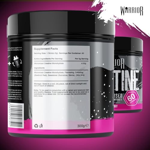 Warrior Creatine Monohydrate Powder, Blazin Berry, 300g