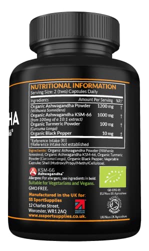 Organic Ashwagandha Capsules with Turmeric and Black Pepper