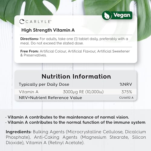 High Strength Vegan Vitamin A Tablets 10000 IU