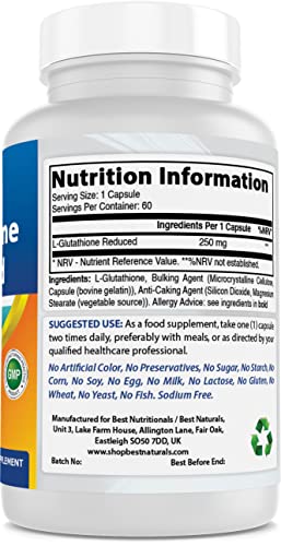 L-Glutathione 250 mg 60 Capsules by Best Naturals