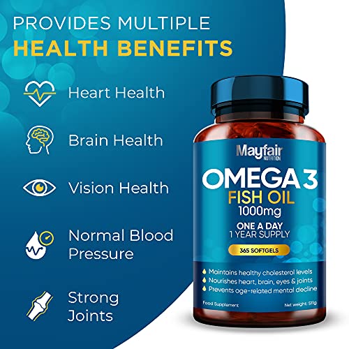 Omega 3 1000mg Fish Oil Capsules - Supports Heart & Brain