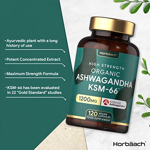 High-Dose Organic Ashwagandha Capsules 1200mg 120 Count