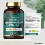 High-Dose Organic Ashwagandha Capsules 1200mg 120 Count