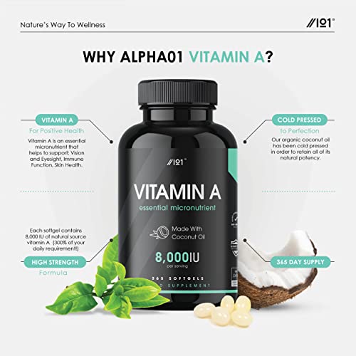 Vitamin A 8000IU with Coconut Oil - 365 Softgels