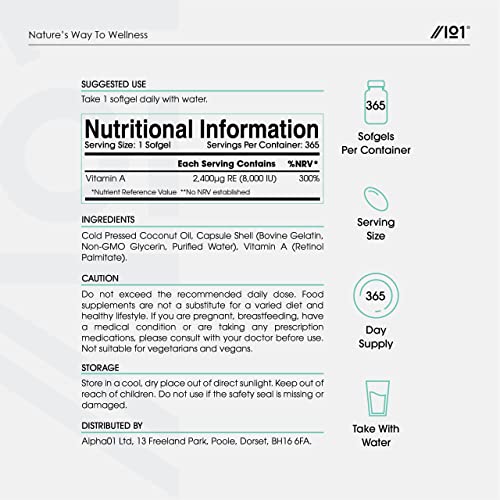 Vitamin A 8000IU with Coconut Oil - 365 Softgels