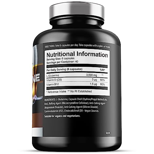 L-Glutamine 3000mg with D3 & B12 - 240 Capsules