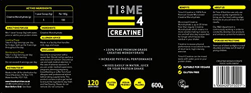 Time 4 Creatine Powder, 600g Unflavoured Micronised