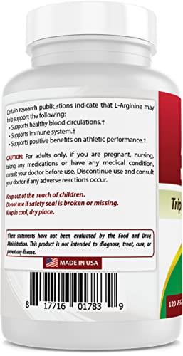 L-Arginine NO Booster Triple Strength 1300mg 120 Veg Capsules