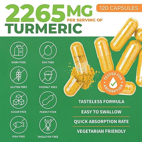 Extra Strength Organic Turmeric Supplement 120ct 2265mg