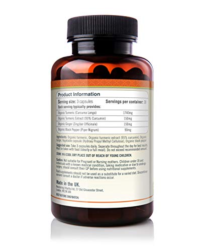 Organic Turmeric Curcumin Capsules with Ginger & Pepper
