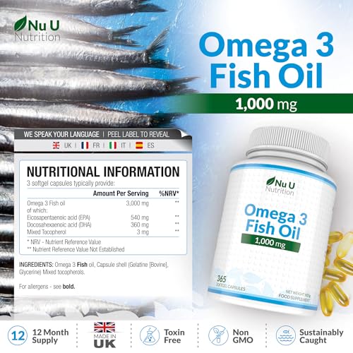 High-Potency Omega 3 Fish Oil 1000mg 365 Softgels