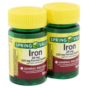 Spring Valley Iron Tablets 65 mg, 100 Count