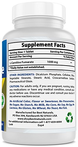 Best Naturals L-Carnitine 1000mg Tablets 60 Count