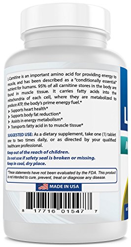 Best Naturals L-Carnitine 1000mg Tablets 60 Count