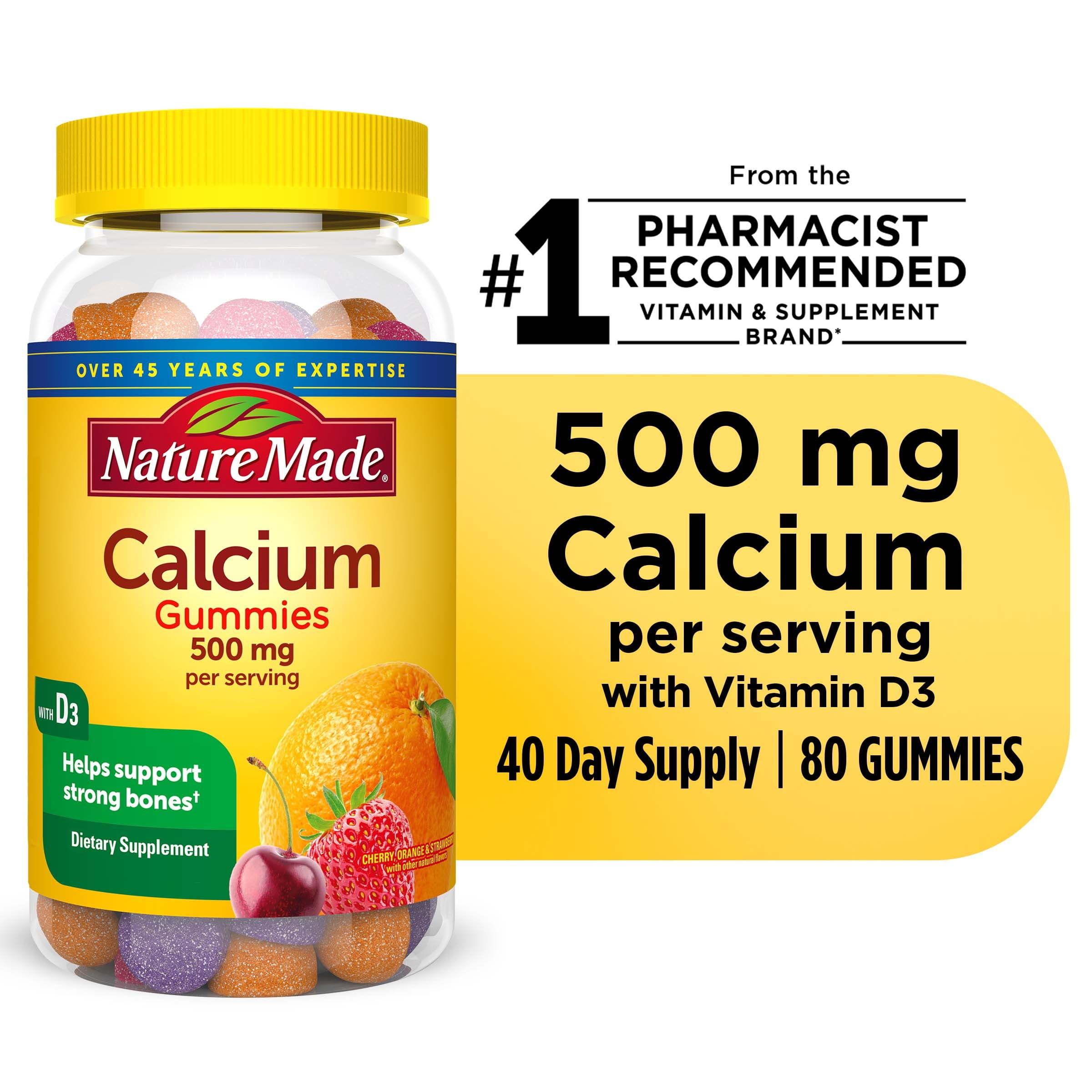 Nature Made Calcium Gummies, Cherry Orange Strawberry 160 Count