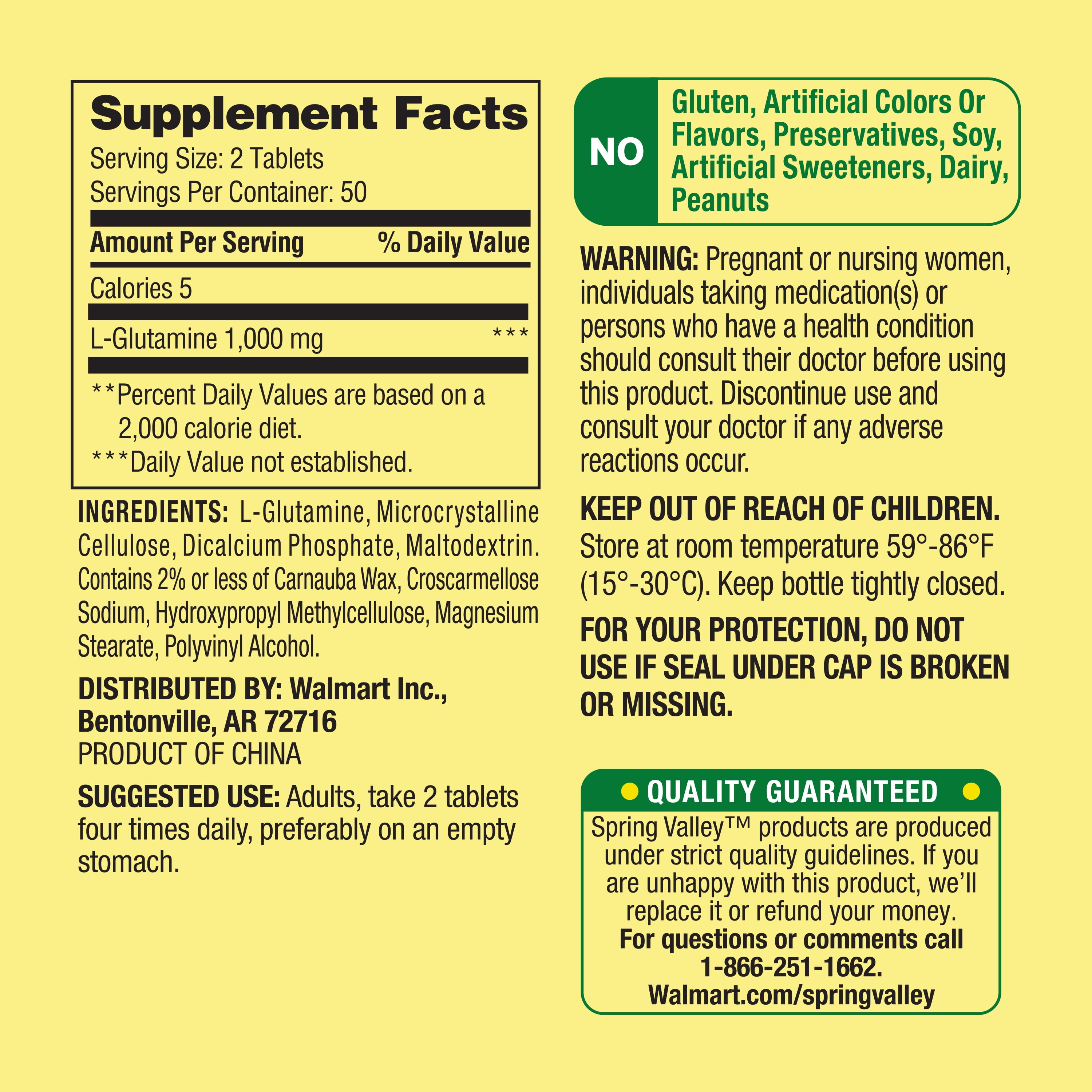 Spring Valley L-Glutamine Tablets 500 mg, 100 Count