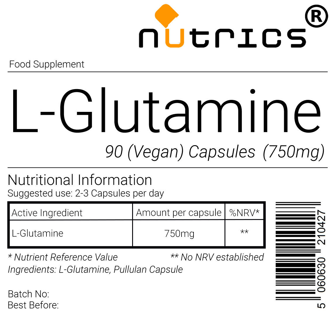 Nutrics 100% Pure L-Glutamine 750mg Vegan Capsules