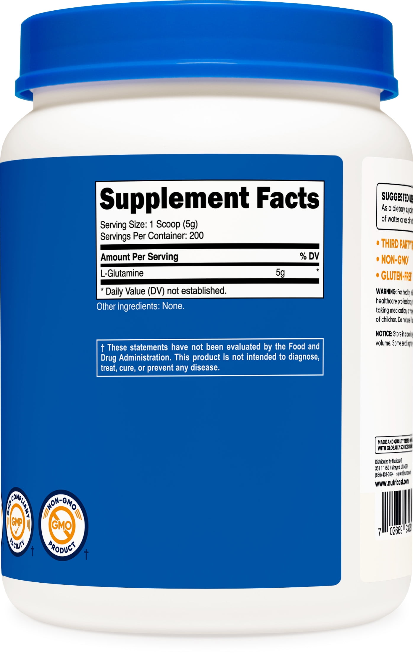 Nutricost L-Glutamine Powder 1 KG – 200 Servings