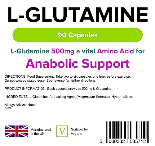 L-Glutamine 500mg Capsules, 90 Count by Lindens