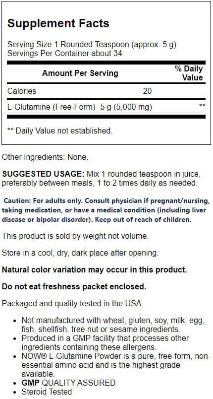 NOW Sports L-Glutamine Pure Powder, 6 Ounces