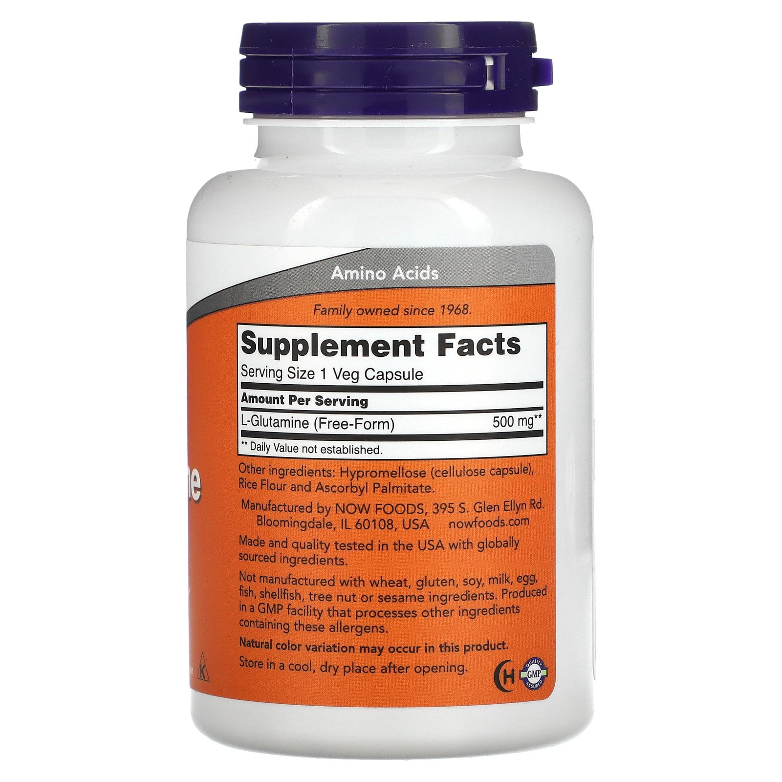 Now Foods L-Glutamine 500mg Capsules - 120 Count