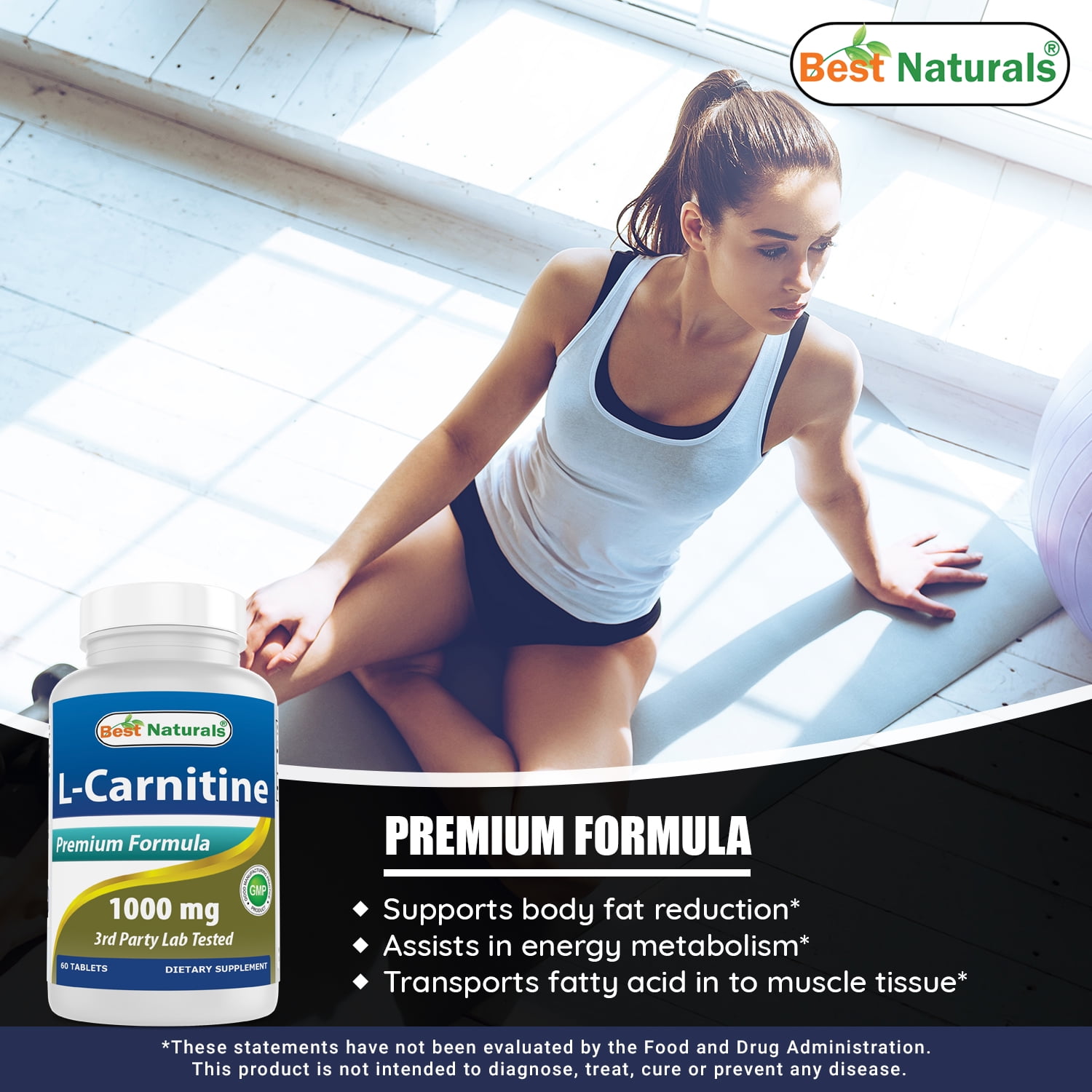 Best Naturals L-Carnitine 1000mg, 60 Tablets