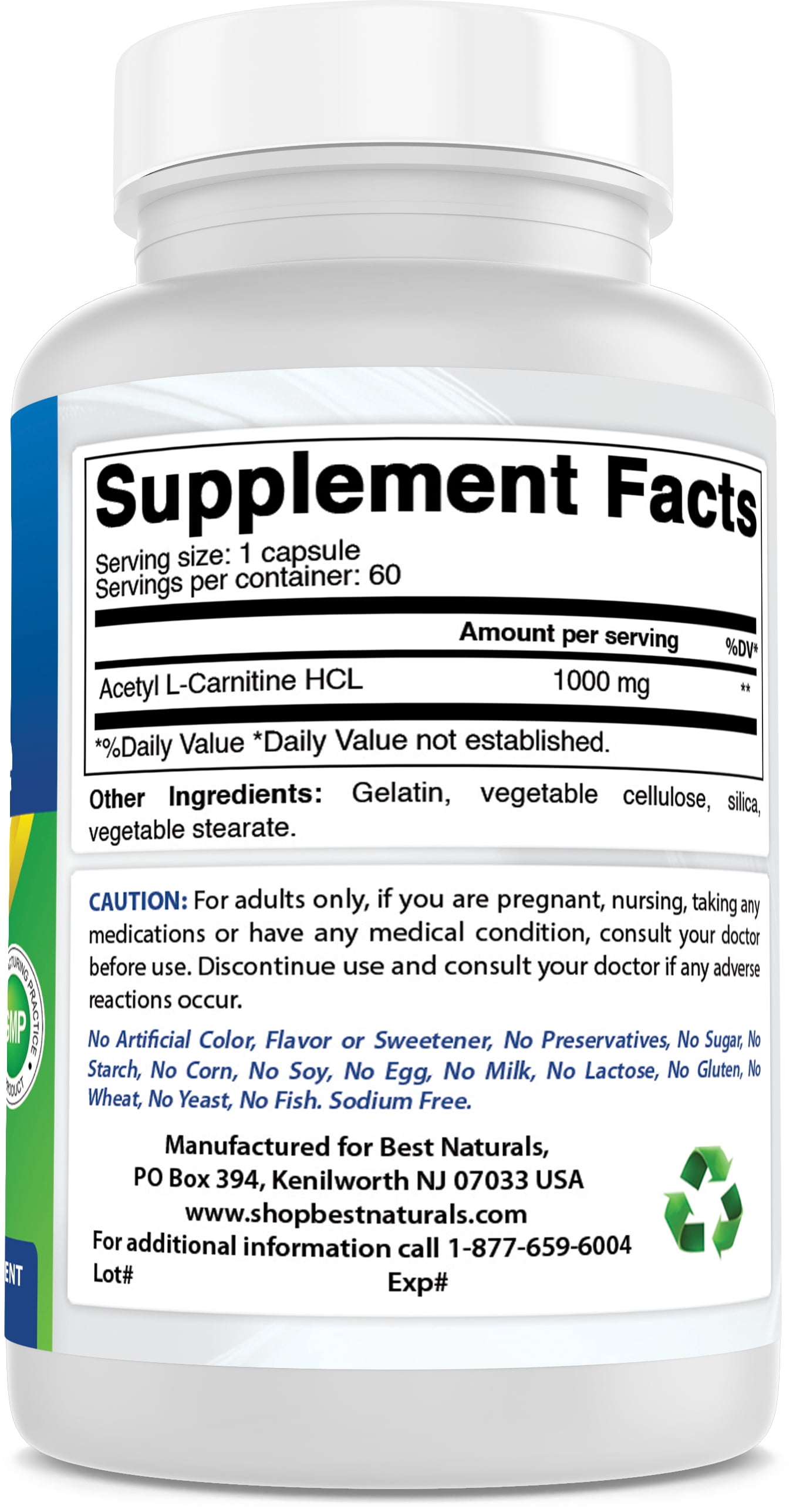 Best Naturals Acetyl L-Carnitine 1000 Mg, 60 Capsules