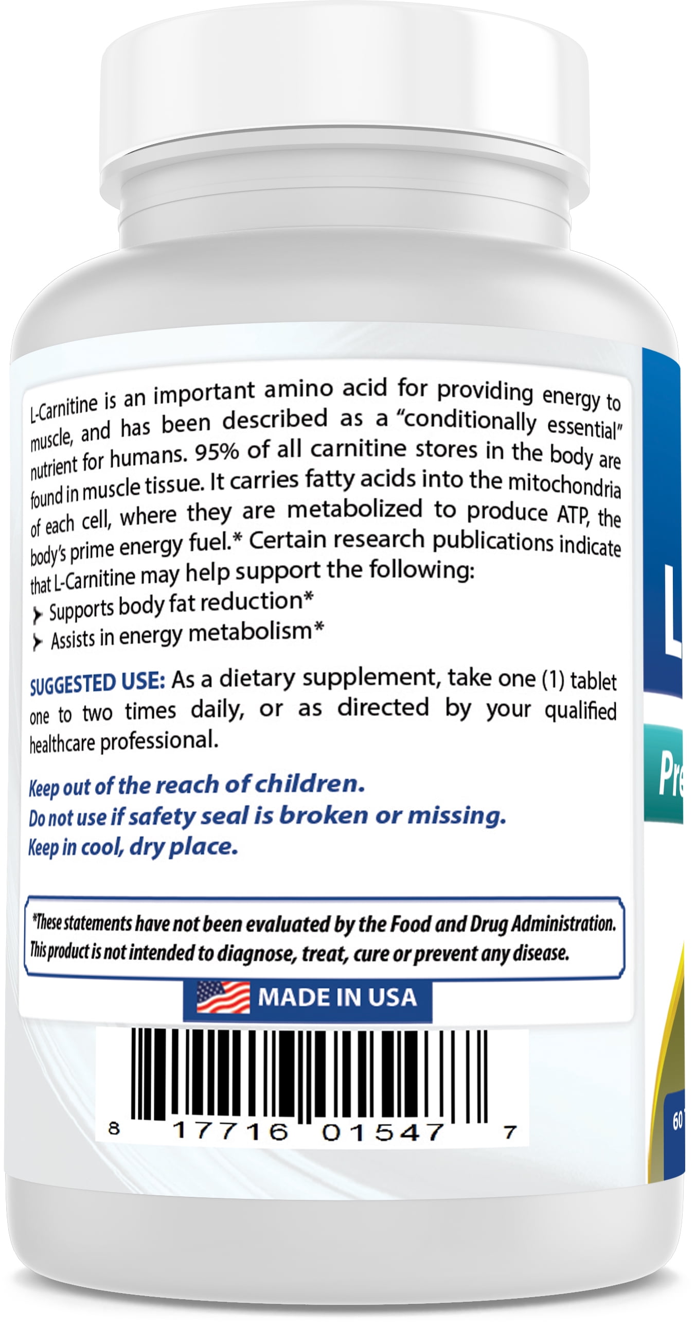 Best Naturals L-Carnitine 1000mg, 60 Tablets