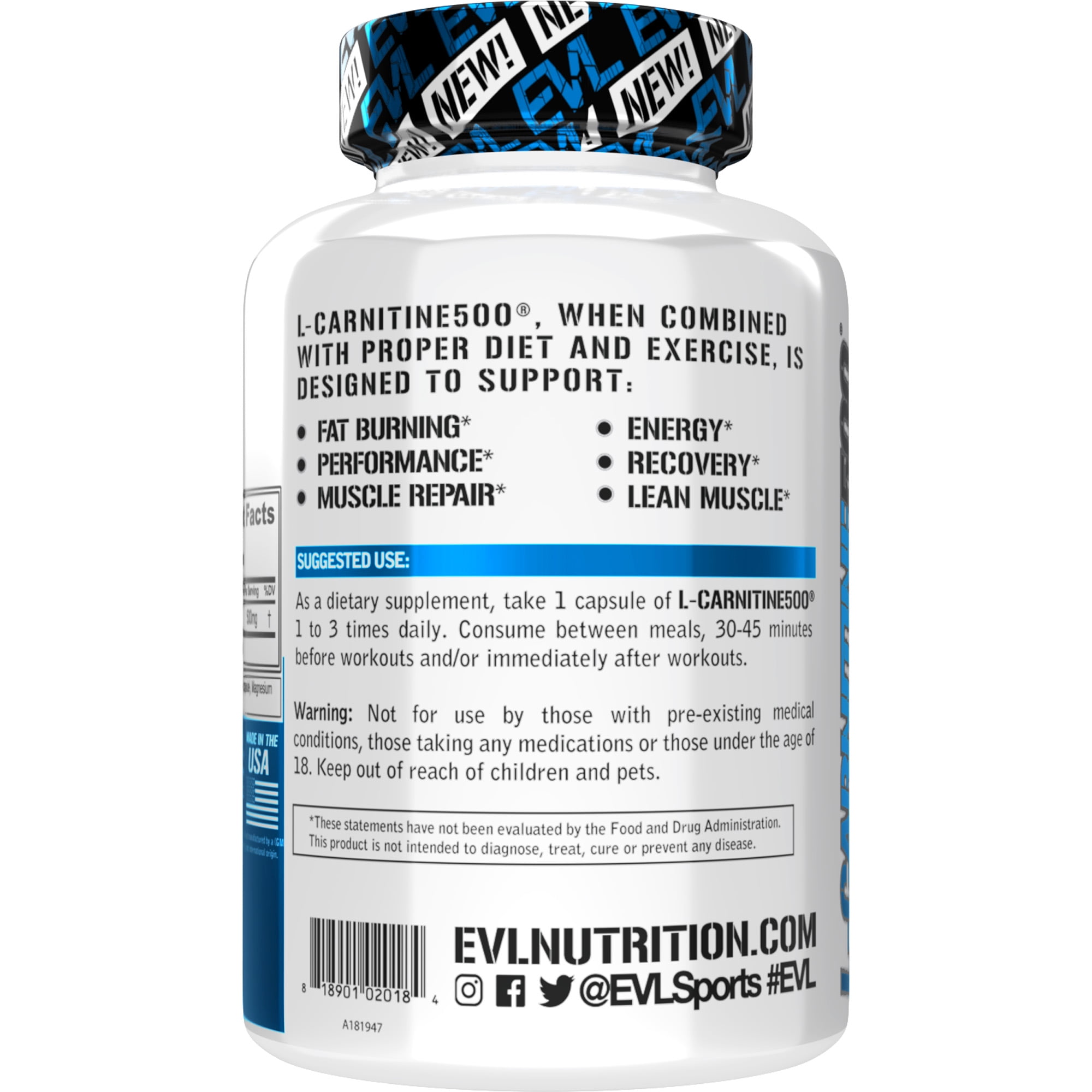 Evlution Nutrition L-Carnitine 500mg Capsules