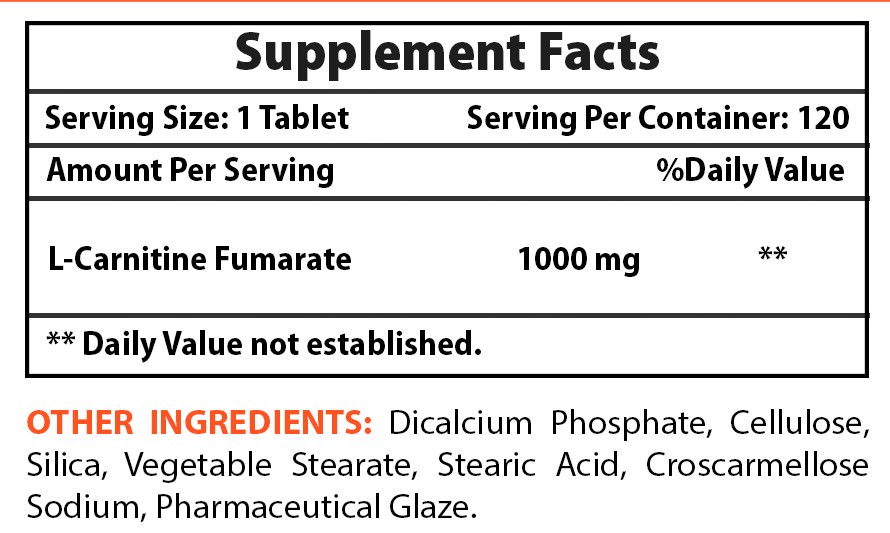 L-Carnitine 1000 mg Tablets by Nova Nutrition 120 Ct