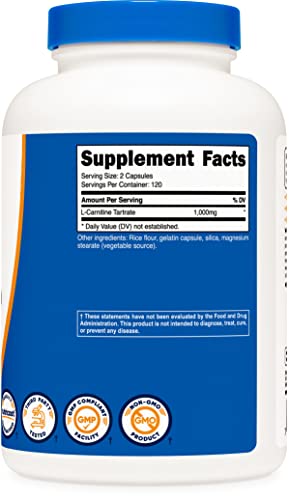 Nutricost L-Carnitine Tartrate 1000mg, 240 Capsules